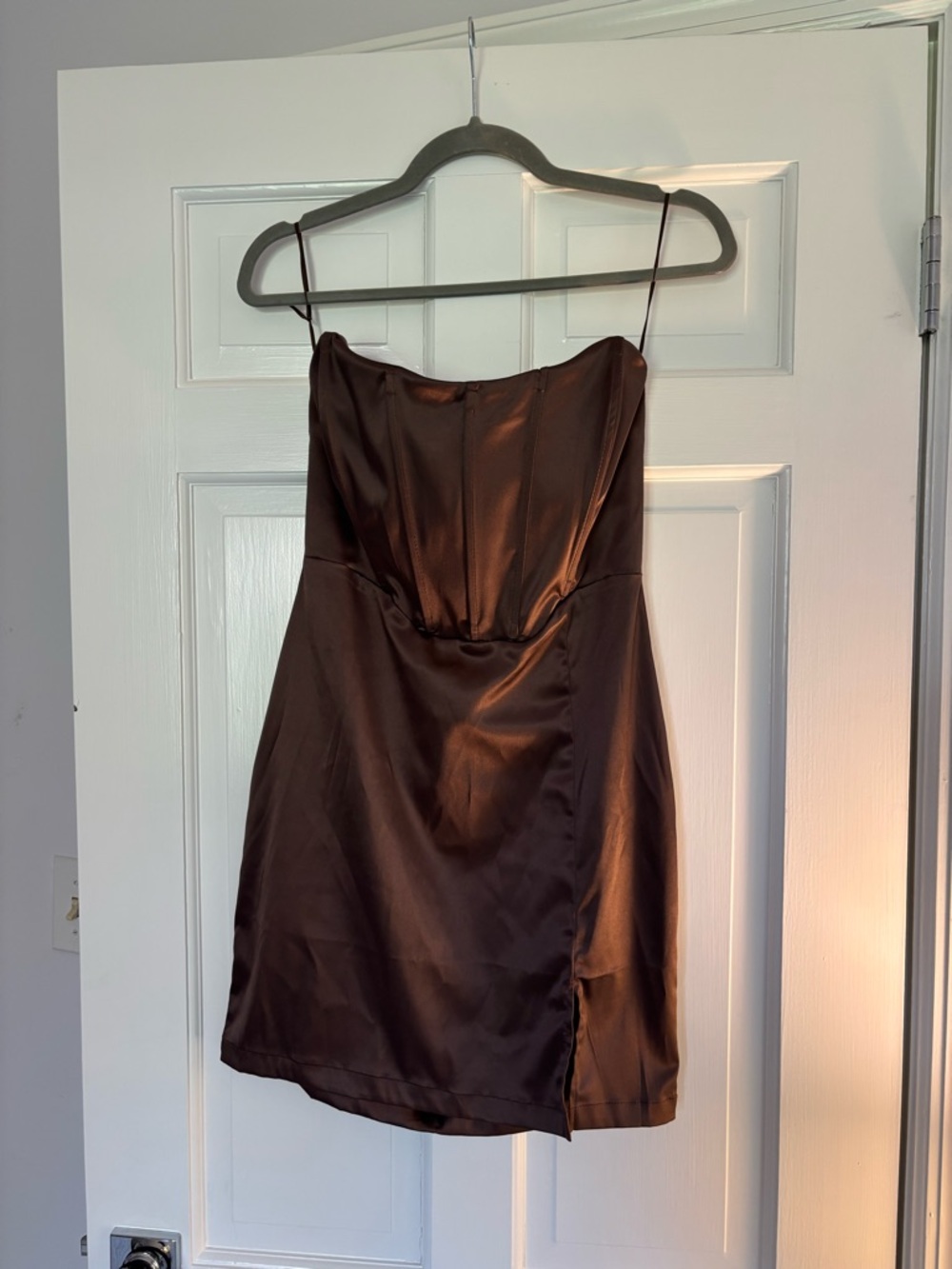 Garage Strapless Satin Karina Closet Corset Dress in Brown